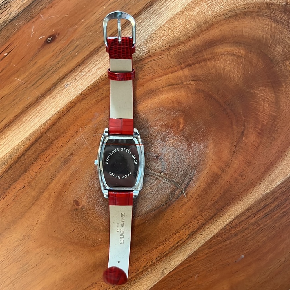 Nwot Cache Red/ Silver Watch With Genuine Leather… - image 6